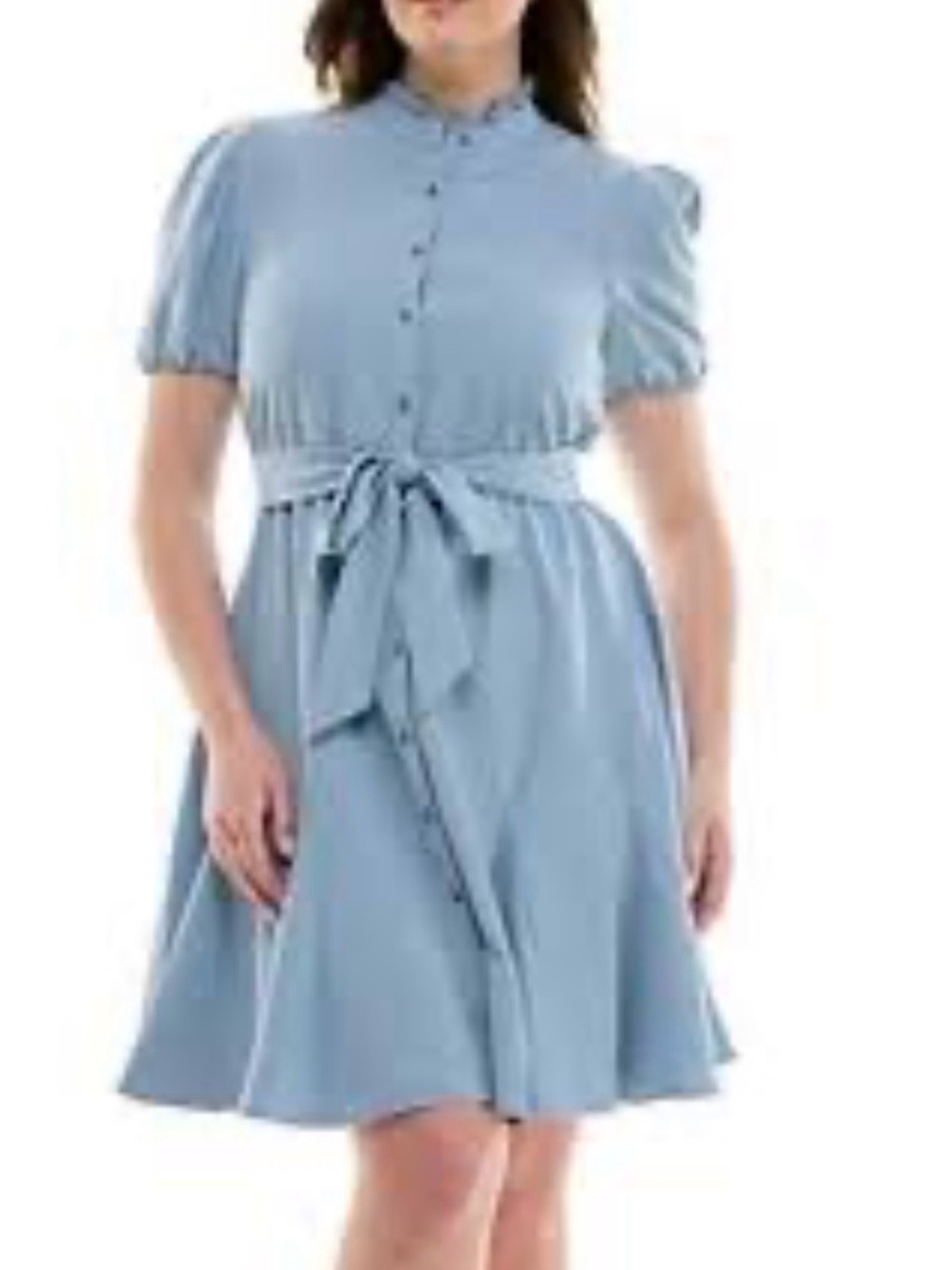 Nanette Lepore Powder Blue Button-Front Tie-Waist Mini Dress (SKU845)